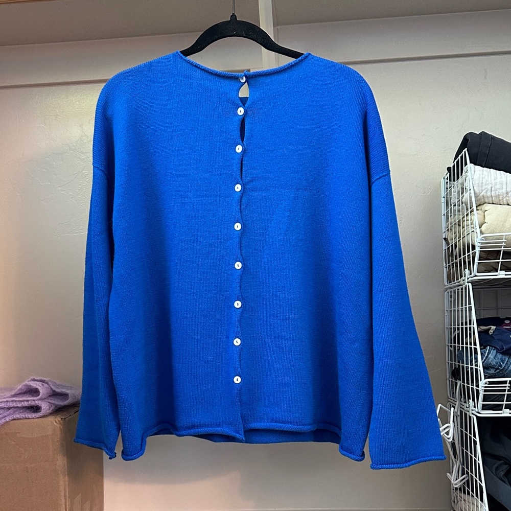 Francie merino wool blue dolls reversible cardigan